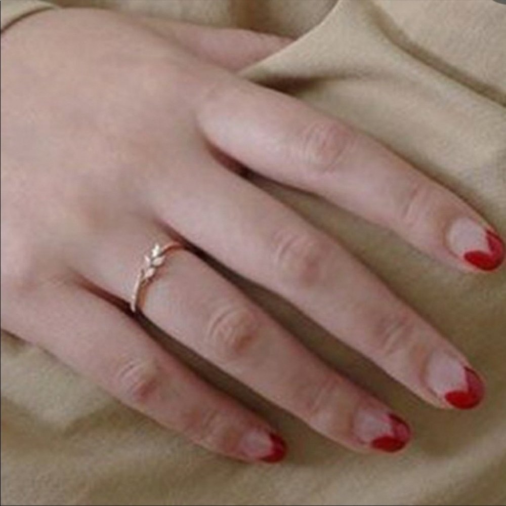 Rose Gold Dainty Marquise Leaf & Branch Ring - Picture 2 of 3